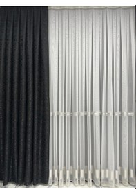 Resim Duman Desenli Siyah Jakarlı Fon Perde 1/2,5 Orta Sık Pile Siyah 