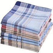 Resim 12'li Paket Erkek Pamuklu Mendilleri, Zarif Ekose Tasarım, Yumuşak Dokuma Kumaş, Hafif, Sportif Stil, Elde Yıkanabilir - Düğünler, Açık Hava Etkinlikleri, Günlük Kullanım İçin Mükemmel - Damatlar ve Açık Hava Tutkunları İçin İdeal Hediye, Sevgililer Günü ve Şükran Günü İçin Uygun 