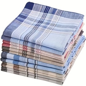 Resim 12'li Paket Erkek Pamuklu Mendilleri, Zarif Ekose Tasarım, Yumuşak Dokuma Kumaş, Hafif, Sportif Stil, Elde Yıkanabilir - Düğünler, Açık Hava Etkinlikleri, Günlük Kullanım İçin Mükemmel - Damatlar ve Açık Hava Tutkunları İçin İdeal Hediye, Sevgililer Günü ve Şükran Günü İçin Uygun 