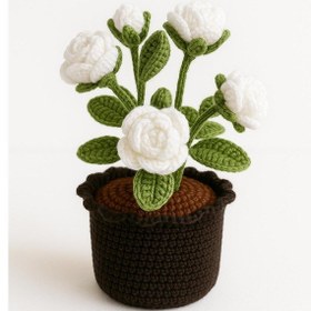 Resim El Yapımı Örgü Saksılı Gül - Yeni İş Hediyesi - Özel Gün Hediyes 