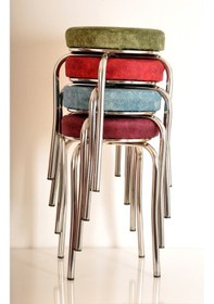 Resim 4 Lü Renkli Kumaş Ahtapot Tabure Mutfak Taburesi Demir Tabure (496624628) 