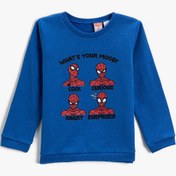 Resim Erkek Bebek Spiderman Baskılı Sweatshirt Bisiklet Yaka Lisanslı 