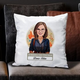 Resim Karikatürlü En İyi Kadın Sınıf Öğretmeni Yastık 
