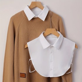 Resim Kadınların Şık Çıkarılabilir Suni Yaka ile Nokta Tasarımı - Kahverengi Polyester, Görünmezlik Önleyici, Günlük ve Resmi Giyim için Çok Yönlü, Bahar, Yaz, Sonbahar ve Kış için Mükemmel 