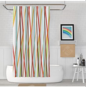 Resim Şerit Desenli Banyo Perdesi 180x200 CM Tek Kanat Duş Perdesi Çok Renkli 