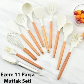 Resim Ezere 11 Parça Silikon Uçlu Ahsap Sapli Mutfak Seti ve Saklama Kutusu 