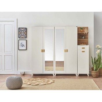 Robin Home Nova Aynalı Vestiyer Portmanto Ayakkabılık Beyaz