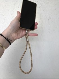 Resim Taşlı Janjanlı Tam Tur Telefon El Askısı Gold 