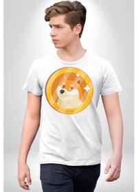 Resim Doge Coin Unisex Unisex Beyaz Organik Baskılı T-shirt Penye Yüksek Kalite Beyaz 