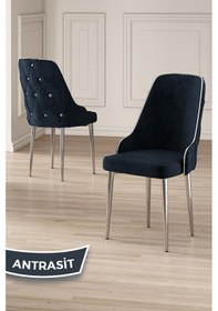 Resim Canisa Krax Serisi, 1.sınıf Babyface Kumaş Mutfak Sandalye, Gümüş Metal Ayak, 6 Adet Antrasit Sandalye Sandalye Antrasit Ayakları Gümüş 