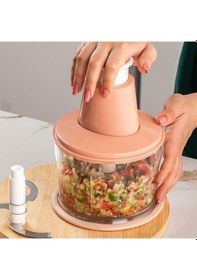 Resim Porsima 232-1 Basmalı Pratik El Rondosu 3 Bıçaklı Blender Doğrayıcı 1000ml Pembe Pembe 