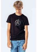 Resim Avengers Logo Baskılı Unisex Çocuk Siyah T-Shirt 