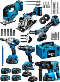 Resim Dragro Alman Drg-6LST Kömürsüz 6 x 4 6'li Set Kırıcı Delici + Somun Sıkma + Taşlama Makinesi + Matkap + Dekupaj Sunta Kesme 