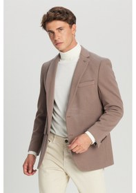 Resim Altınyıldız Classıcs Erkek Vızon Pamuklu Slim Fit Dar Kesim Mono Yaka Kapak Cepli Esnek Blazer Ceket Vizon 