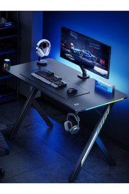 Resim Digitus RGB Işıklı Oyuncu Masası – 120x60 cm | Kulaklık Askısı ve Bardaklık Dahil 