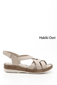 Resim GÖNDERİ(R) Kadın / Kız Bej Antik Cırt Bantlı Dolgu Topuk Hakiki Deri Sandalet 