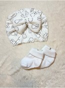 Resim MASALBABY Kız Bebek Beyaz Kıvrık Çorap Ve Saç Bonesi Seti 