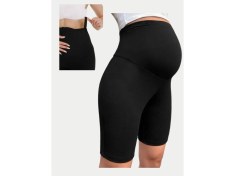 Resim Korse Etkili Toparlayıcı Bel Ayarlı Rahat Günlük Düz Siyah Pamuklu Dizüstü Şort Hamile Taytı 