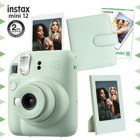 Resim Fujifilm Instax Mini 12 Pembe Fotoğraf Makinesi - 10'lu Film - Çerçeve ve Kare Albüm Seti 
