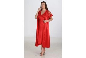 Resim Giyim 2li Kırmızı Sabahlık Takımı Bigsize 6226 