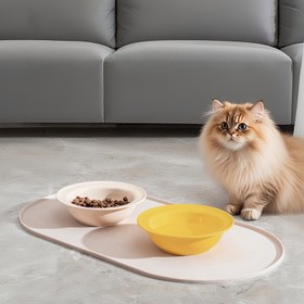 Resim 1 Adet Kaymaz, Su Geçirmez ve Dökülmeye Karşı Tasarım Kedi Beslema Matı, Çıkık İlkleri & Yemek Ağzı ile Oval Evcil Hayvan Mama Bezi - Islak/Kuru Mamanın Kolay Temizlenebilen Dayanlıklıyüzeyi, Şeytan ısırığa Direnli Koruyucu Köpek Kaplarine Uyumlu (kediler içozygur) 