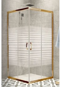 Resim Durul Duşakabin Kare Altın 5mm Çizgili Cam H:190 Beyaz 