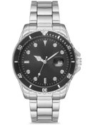 Resim ÇENÇEN Takvimli Gümüş Çelik Kordon Siyah Kadranlı Erkek Kol Saat Rolex Model 