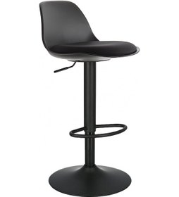 Resim Bürocci Nadya Bar Sandalyesi - Siyah Deri - Mat Siyah Ayaklı Yüksek Bar Taburesi - 9537y0101 Siyah 