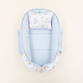 Resim Babynest ve Yastık - Çift Taraflı - Bebe Mavi Petek - Uykucu Ördek 
