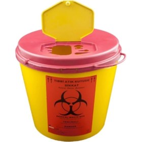 Resim 10 Adet Sarı Plastik Atık Kutusu, 5 Litre, Kilitli Kapaklı, Sağlıklı Kullanım 