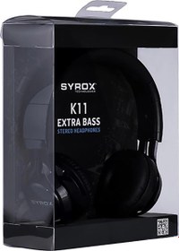 Resim Syrox K11 Extra Bass 1.50mt 3.5mm AUX Kablolu Mikrofonlu Kulak Üstü Kulaklık - Siyah 
