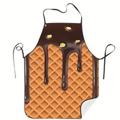 Resim Unisex Ayarlanabilir Nutty Chocolate Ice Cream Waffle Önlük - Vintage Tarz, Nefes Alabilen ve Dayanıklı Mutfak Giyimi, Pişirme, Fırınlama ve Izgara Yapma için, Eğlenceli Dökülen Dondurma Baskılı Waffle Tasarımı, Sevimli Önlük 