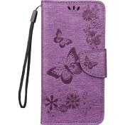 Resim LR Joyful Baskı Kelebek Çiçekler Deri Stand Cüzdan Folio Kılıfı Xiaomi Redmi Not 7s / Not 7 / Not 7 Pro (Hindistan) - Mor (Yurt Dışından) 