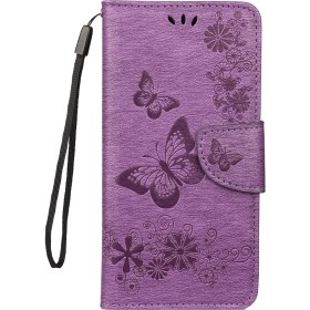 Resim LR Joyful Baskı Kelebek Çiçekler Deri Stand Cüzdan Folio Kılıfı Xiaomi Redmi Not 7s / Not 7 / Not 7 Pro (Hindistan) - Mor (Yurt Dışından) 