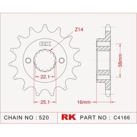 Resim RK Ducati MONSTER 695 RK Çelik Ön Dişli C4166-15 (2007-2014) 