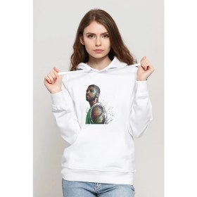 Resim Qivi Basketbol Sporcu Baskılı Beyaz Kadın Örme Kapşonlu Sweatshirt Uzun Kol 