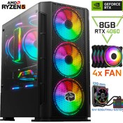 Resim GAMELİNE NX55 RYZEN 5 5600 32GB DDR4 500GB SSD RTX4060 8GB Sıvı Soğutmalı Oyuncu Maasaütü Bilgisayar 