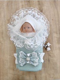 Resim Triko Örg Haki Bebek Kundağı Unisex Bebek Dış Kundak Battaniyesi Hastane Çıkışı Kundak Battaniye Mint 