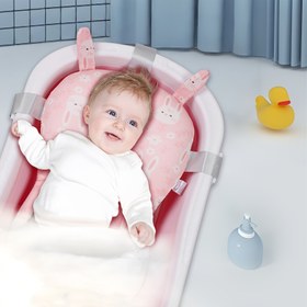 Resim 1 Adet Rahat Yenidoğan Banyo Minderi, Bel ve Boyun Desteği ile Ayarlanabilir Sevimli Karikatür Ayı/Tavşan Desenli, Kızlar ve Erkekler İçin Harika Hediye, Polyester Kumaş, Bebek Küveti/Seyahat için Temel Ürün 