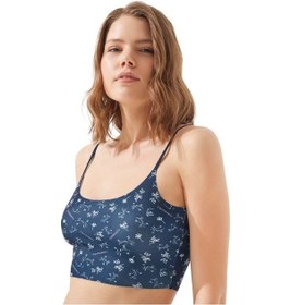 Resim Cottonhill Lacivert Desenli Ayarlanabilir Askılı Lazer Kesim Kadın Crop Büstiyer Dsn19 