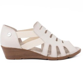Resim Mammamia D26ys-2855 Kadın Hakiki Deri Dolgu Taban Comfort Sandalet Krem 