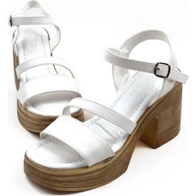 Resim Kadın Ceylo Beyaz Ortopedik İç Taban Platform Topuk Sandalet-Beyaz 