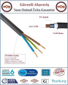 Resim Öznur 3x1.5 Nymhy Ttr Siyah Elektrik Uzatma Ara Kablosu - 25 Metr 