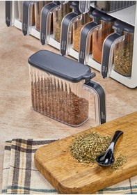 Resim 12li Standlı Kendinden Yapışkanlı Kapaklı Kaşıklı Baharatlık Takımı-kulplu Baharatlık Antrasit Gri 