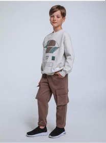 Resim Jack Lions Erkek Çocuk Beli Paçası Lastikli Kargo Cepli Eşofman Alt-14323 Kahverengi 