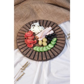 Resim Büyük Boy Ahşap Çizgili Sunumluk , Supla , Peynir Tabağı , Kek Pasta Standı %100 Çam 