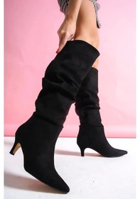 Resim Zelya Siyah Süet Topuklu Çizme Siyah Süet 