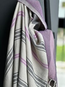 Resim Peştemal 90 X 180 Cm Jakarlı%100 Pamuk El Dokuması Püsküllü | Kutulu Ruby | Natur - Mor - Siyah 