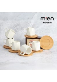 Resim Mien Dayanıklı Bambu Tabaklı Köşeli Porselen Fincan Takımı 6 Kişilik -23408 