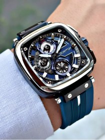 Resim Quantum Fonksiyonlu Mavi-Gümüş Renk Silikon Kordon Çelik Kasa Köşeli Kadran Erkek Kol Saati 1014.059 